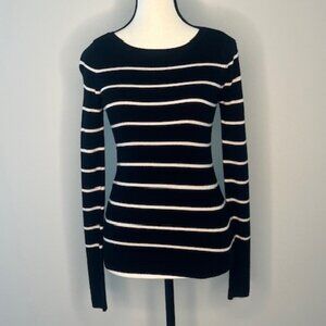 Express Women's Cardigan Sweater, Black with White Stripes, Size S